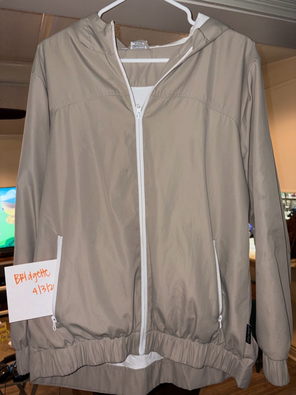 Little Bipsy Beige Hooded Windbreaker Jacket with White Trim
